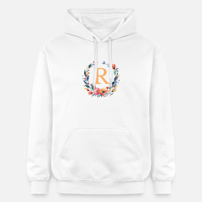 R Monogram, Couronne de fleurs, Personnalisable - Sweat à capuche Softstyle® Gildan Unisexe - blanc