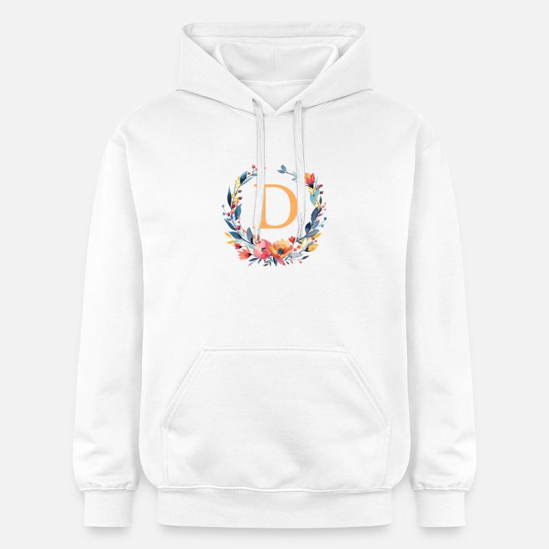 D Monogram, Couronne de fleurs, Personnalisable - Sweat à capuche Softstyle® Gildan Unisexe - blanc