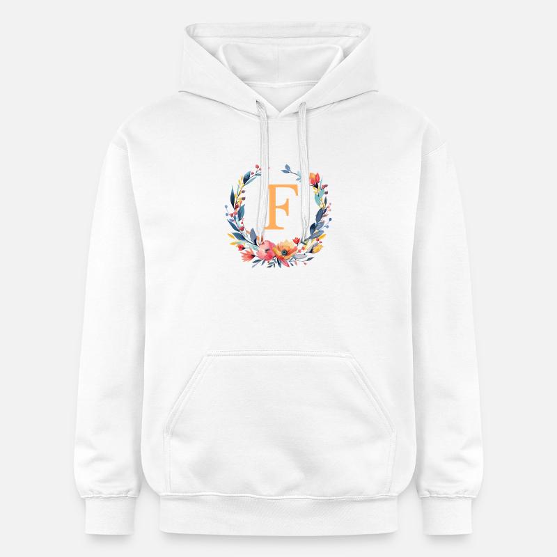 F Monogramm, Blumen-Kranz, personalisierbar - Gildan Unisex Softstyle® Midweight Hoodie - Weiß