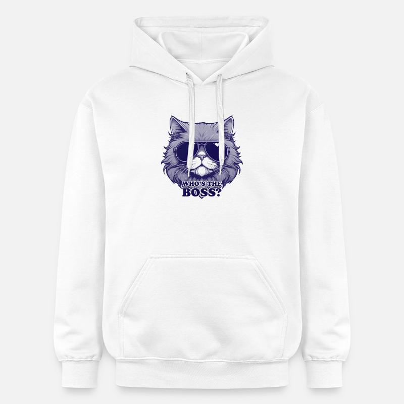 Chat Stylé avec Lunettes de Soleil - Sweat à capuche Softstyle® Gildan Unisexe - blanc