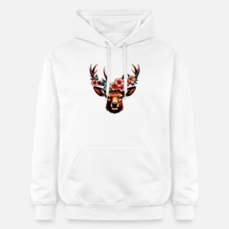 Cerf avec des fleurs - Sweat à capuche Softstyle® Gildan Unisexe - blanc