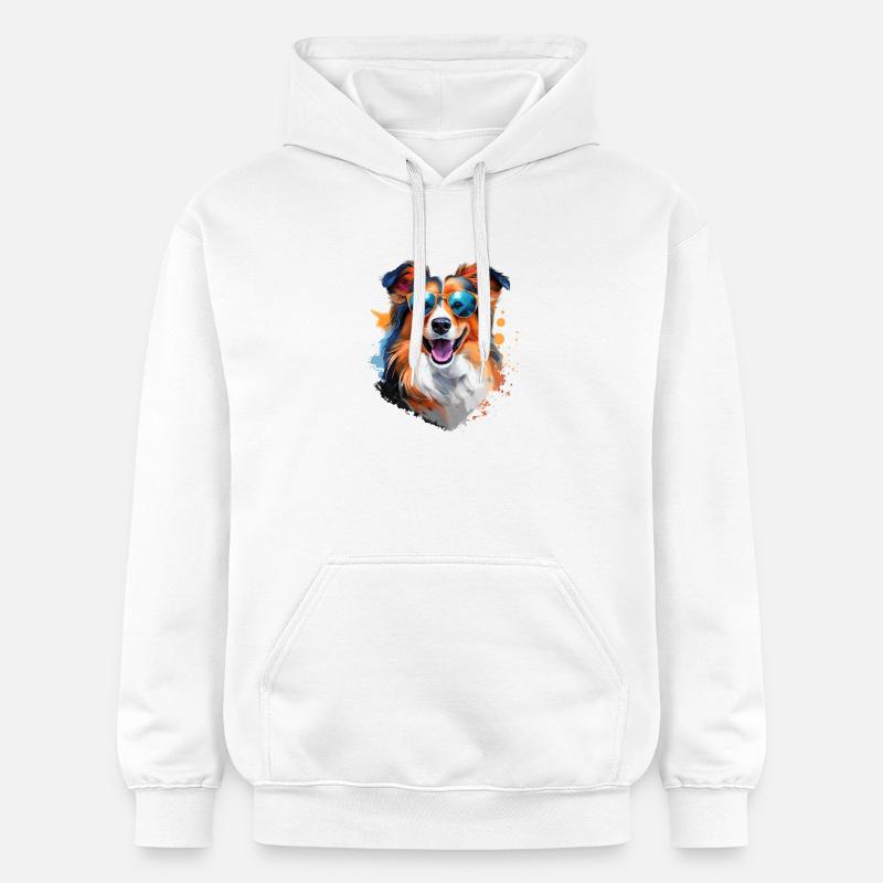 Sheltie avec lunettes de soleil - Sweat à capuche Softstyle® Gildan Unisexe - blanc