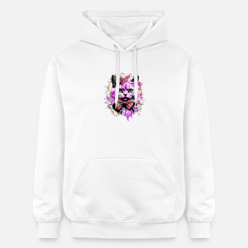 Neonkatze mit Fliege - Gildan Unisex Softstyle® Midweight Hoodie - Weiß