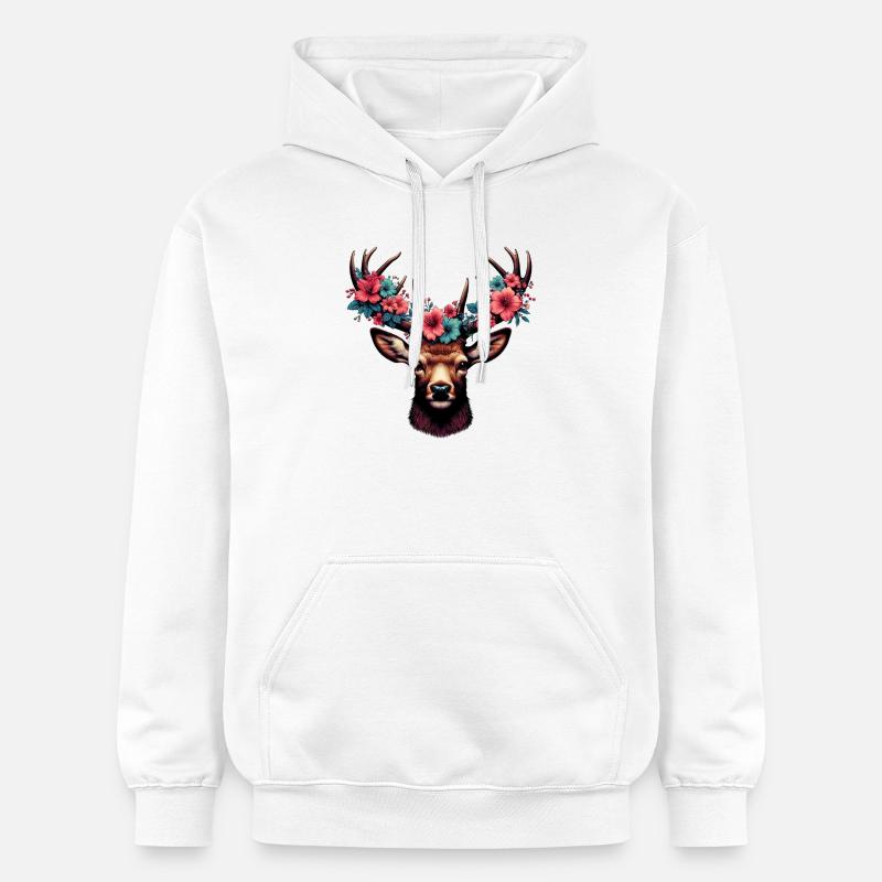 Cerf avec des fleurs - Sweat à capuche Softstyle® Gildan Unisexe - blanc