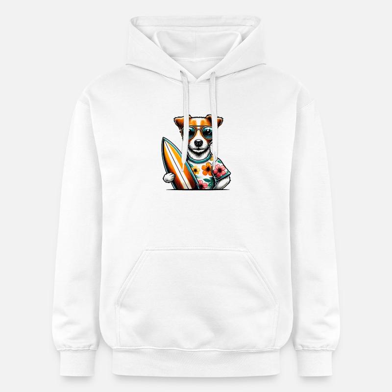 Jack Russel Terrier Surfeur - Sweat à capuche Softstyle® Gildan Unisexe - blanc