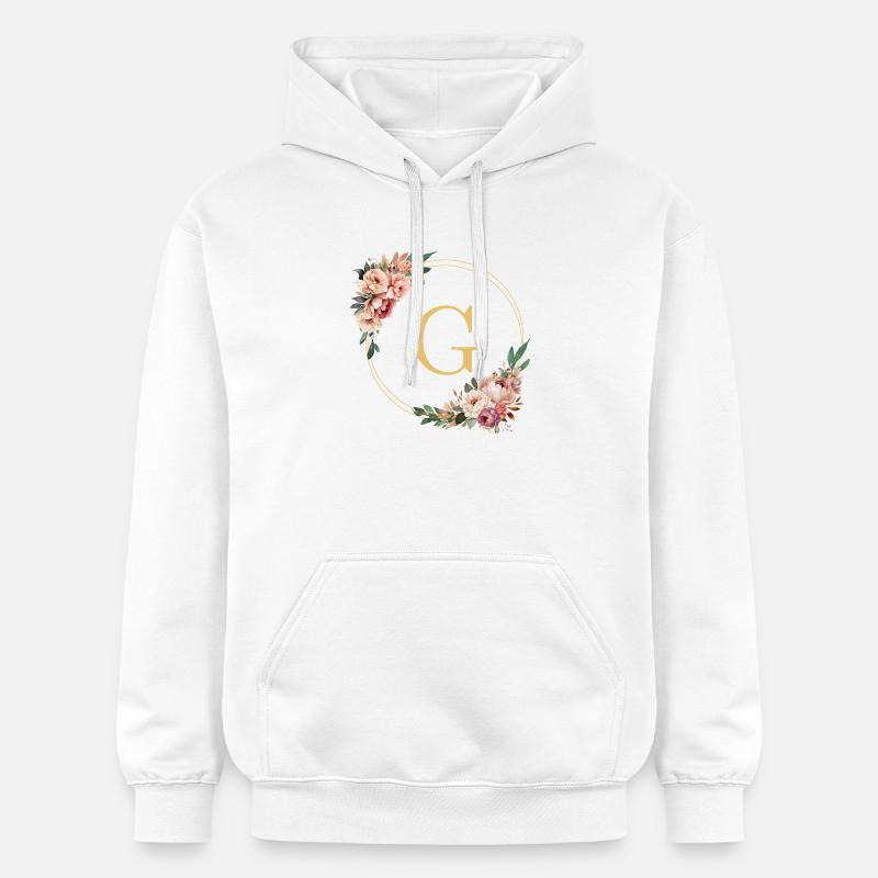 G Monogram, Couronne de fleurs, Personnalisable - Sweat à capuche Softstyle® Gildan Unisexe - blanc
