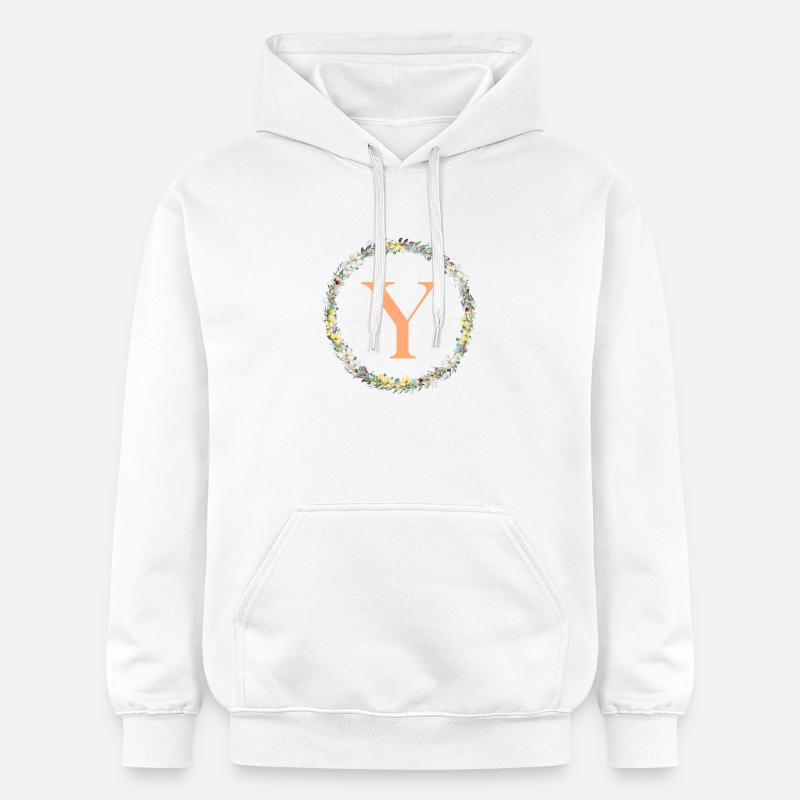 Monogramme Y, Couronne de fleurs, Personnalisable - Sweat à capuche Softstyle® Gildan Unisexe - blanc