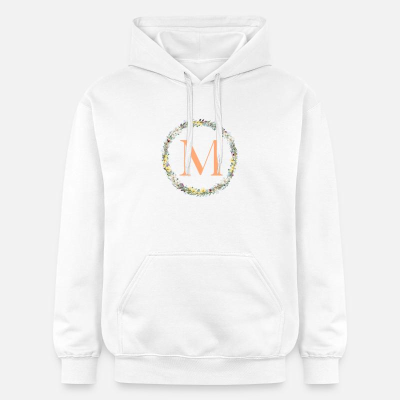 M Monogram, Couronne de fleurs, Personnalisable - Sweat à capuche Softstyle® Gildan Unisexe - blanc