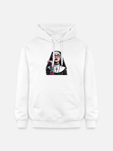 Nun with tattoo - Gildan Unisex Softstyle® Midweight Hoodie - white