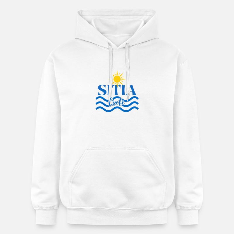 Soleil et ondes de Crète - Sweat à capuche Softstyle® Gildan Unisexe - blanc