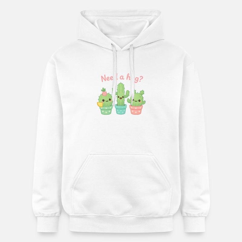De mignons cactus « Besoin d’un câlin ? » - Sweat à capuche Softstyle® Gildan Unisexe - blanc