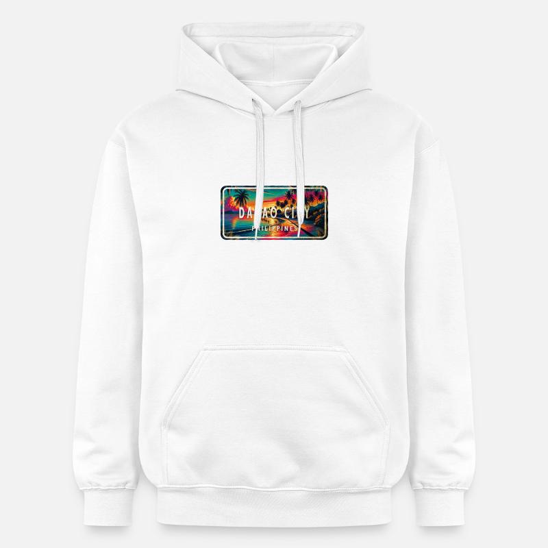 Davao City - Panneau rétro tropical - Sweat à capuche Softstyle® Gildan Unisexe - blanc