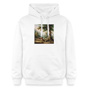 Scène de forêt avec cerf et nature - Sweat à capuche Softstyle® Gildan Unisexe - blanc - Devant - Liana (172cm) & Jaron (178cm)