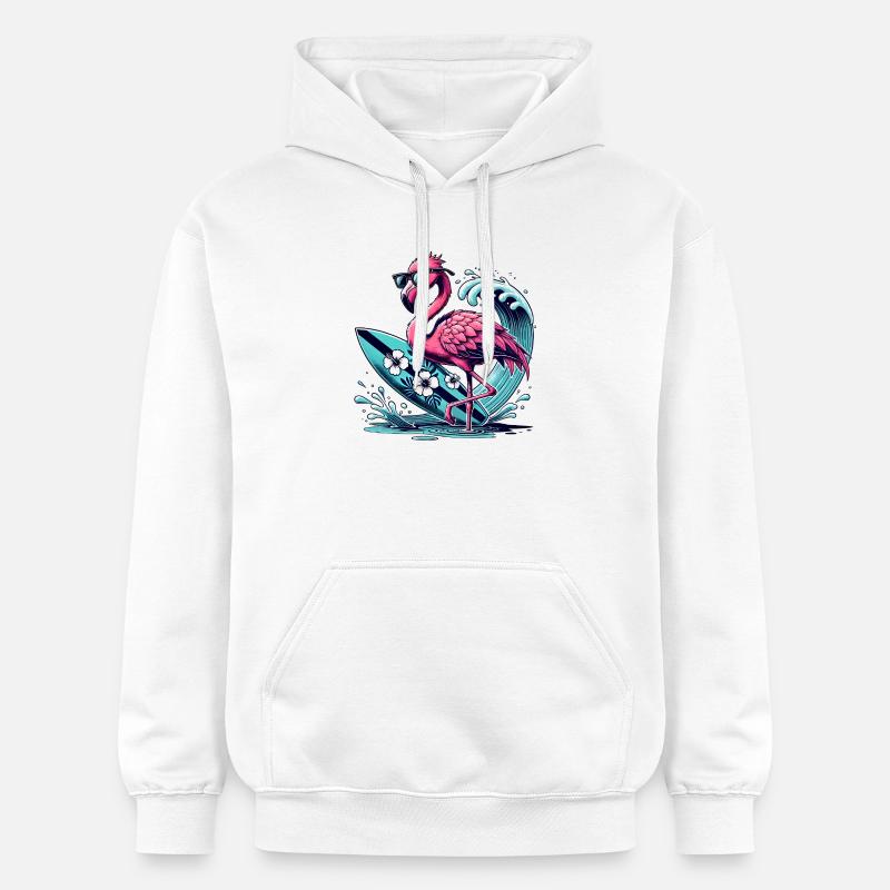 Flamant rose surfeur avec style - Sweat à capuche Softstyle® Gildan Unisexe - blanc