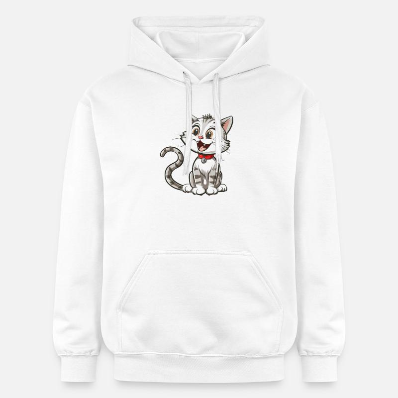 Chat animé joyeux avec collier - Sweat à capuche Softstyle® Gildan Unisexe - blanc