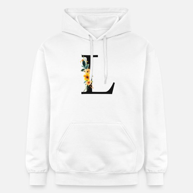 L Monogram, Floral, Personnalisable - Sweat à capuche Softstyle® Gildan Unisexe - blanc
