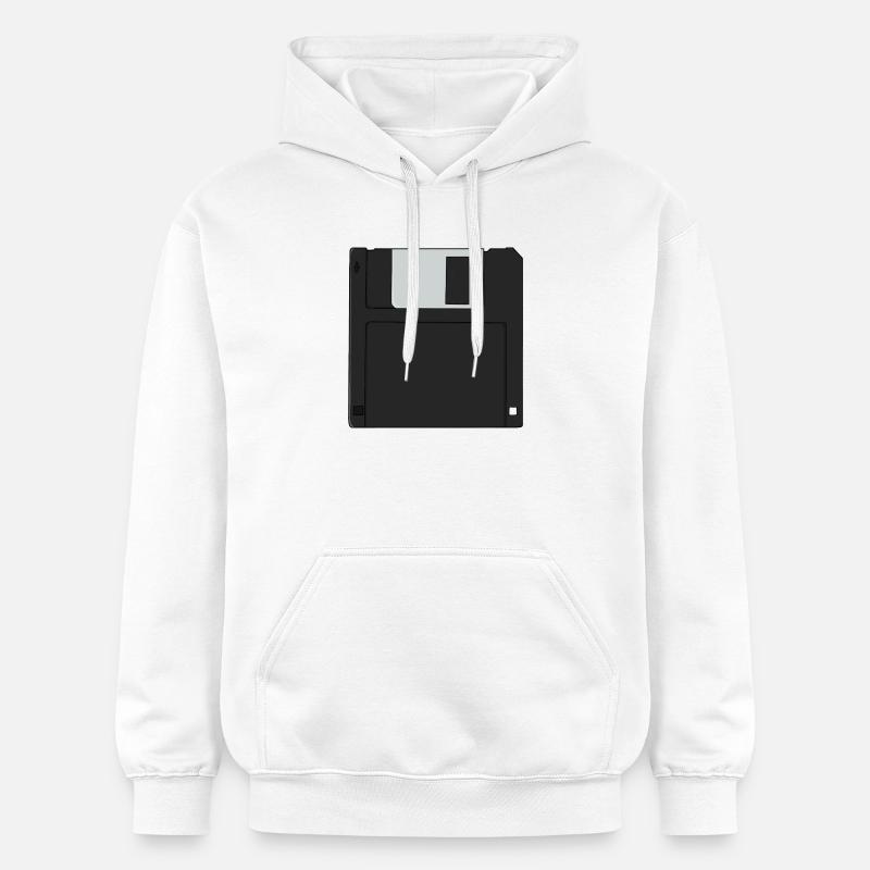 Nostalgic 3½ inch Diskette Retro Floppy Disk - Gildan Unisex Softstyle® Midweight Hoodie - white