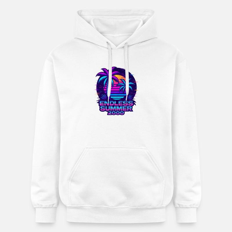 Néon coucher de soleil palmiers design - Sweat à capuche Softstyle® Gildan Unisexe - blanc