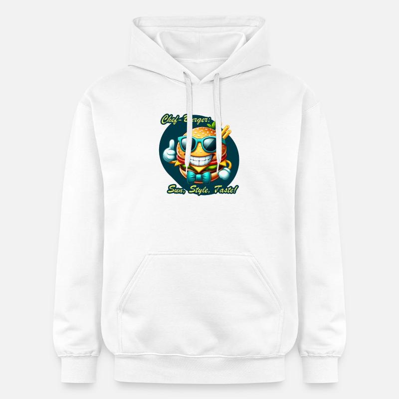 Sunny Chef Burger Dessin animé Design - Sweat à capuche Softstyle® Gildan Unisexe - blanc
