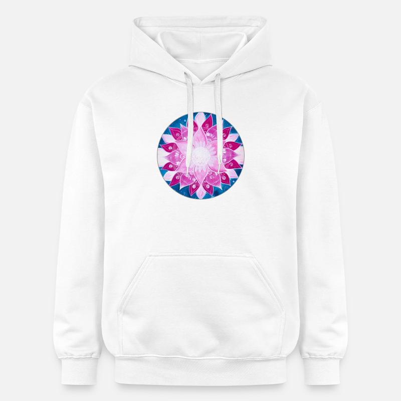 FleursMandala en magenta, rose et bleu - Sweat à capuche Softstyle® Gildan Unisexe - blanc
