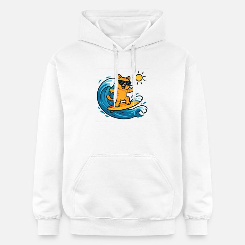 Chat surfeur soleil - Sweat à capuche Softstyle® Gildan Unisexe - blanc