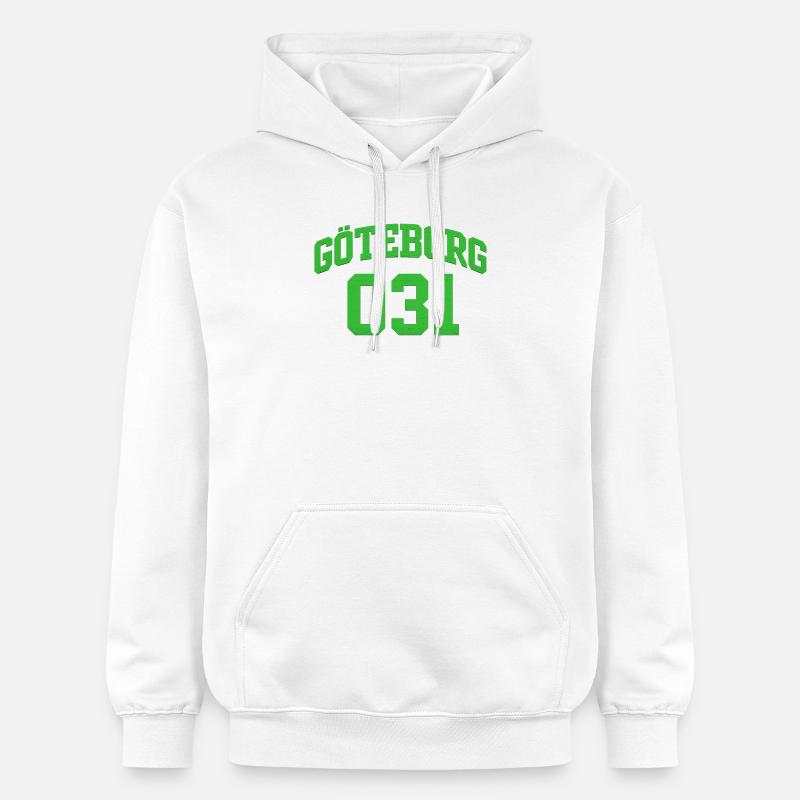Göteborg 031 Bloc vert Texte - Sweat à capuche Softstyle® Gildan Unisexe - blanc