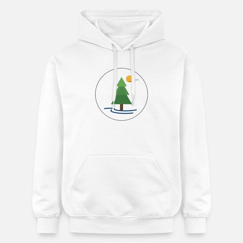arbre forestier géométrique avec soleil - Sweat à capuche Softstyle® Gildan Unisexe - blanc