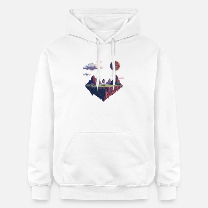 8-Bit Pixel Astronaut auf Schwebender Insel - Gildan Unisex Softstyle® Midweight Hoodie - Weiß