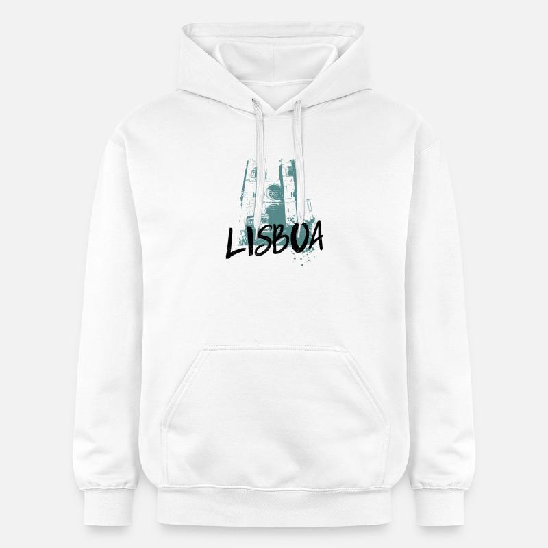 Tramway et cathédrale, Lisbonne illustration bleue - Sweat à capuche Softstyle® Gildan Unisexe - blanc