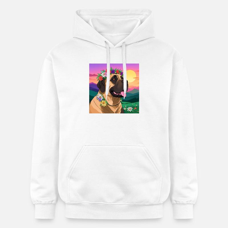 Dogue avec couronne florale - Sweat à capuche Softstyle® Gildan Unisexe - blanc
