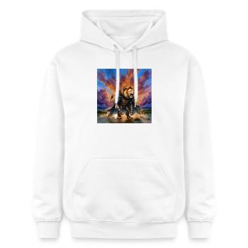 Löwenkrieger mit Rüstung und Umhang - Gildan Unisex Softstyle® Midweight Hoodie - Weiß - Vorne - Liana (172cm) & Jaron (178cm)