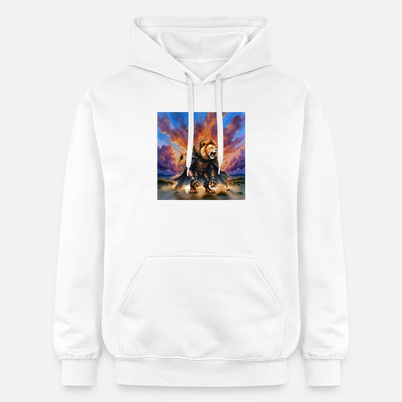 Guerrier Lion avec armure et cape - Sweat à capuche Softstyle® Gildan Unisexe - blanc