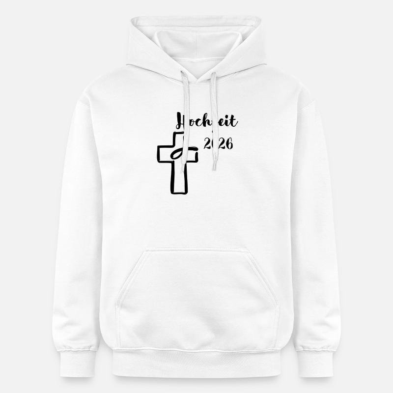 Mariage 2026 Mariage Célébrer Croix Poisson - Sweat à capuche Softstyle® Gildan Unisexe - blanc