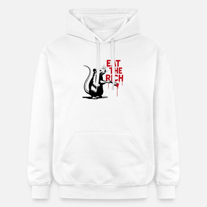 Rat avec message Mangez les riches - Sweat à capuche Softstyle® Gildan Unisexe - blanc