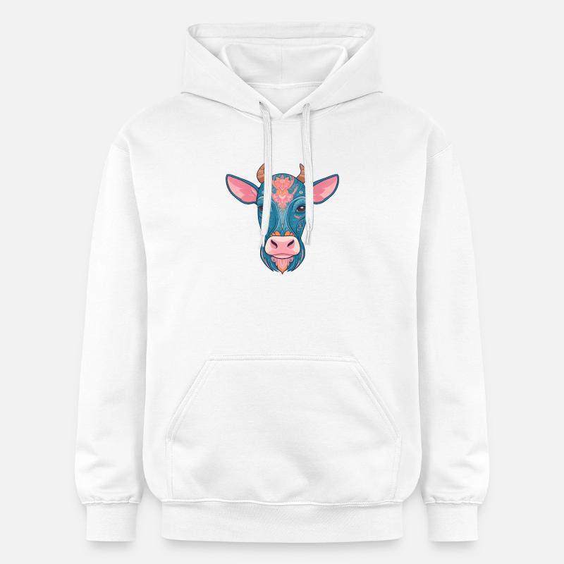 Vache bleue florale - Sweat à capuche Softstyle® Gildan Unisexe - blanc