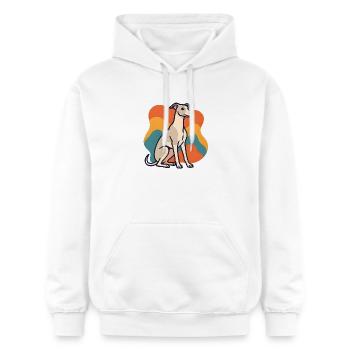Bunter Whippet-Hund im abstrakten Hintergrund - Gildan Unisex Softstyle® Midweight Hoodie - Weiß - Vorne - Liana (172cm) & Jaron (178cm)