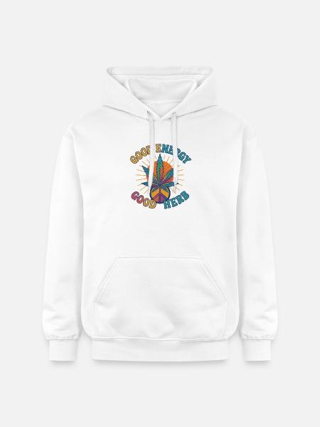 Good Energy Good Herb – Hippie Retro Design - Gildan Unisex Softstyle® Midweight Hoodie - white