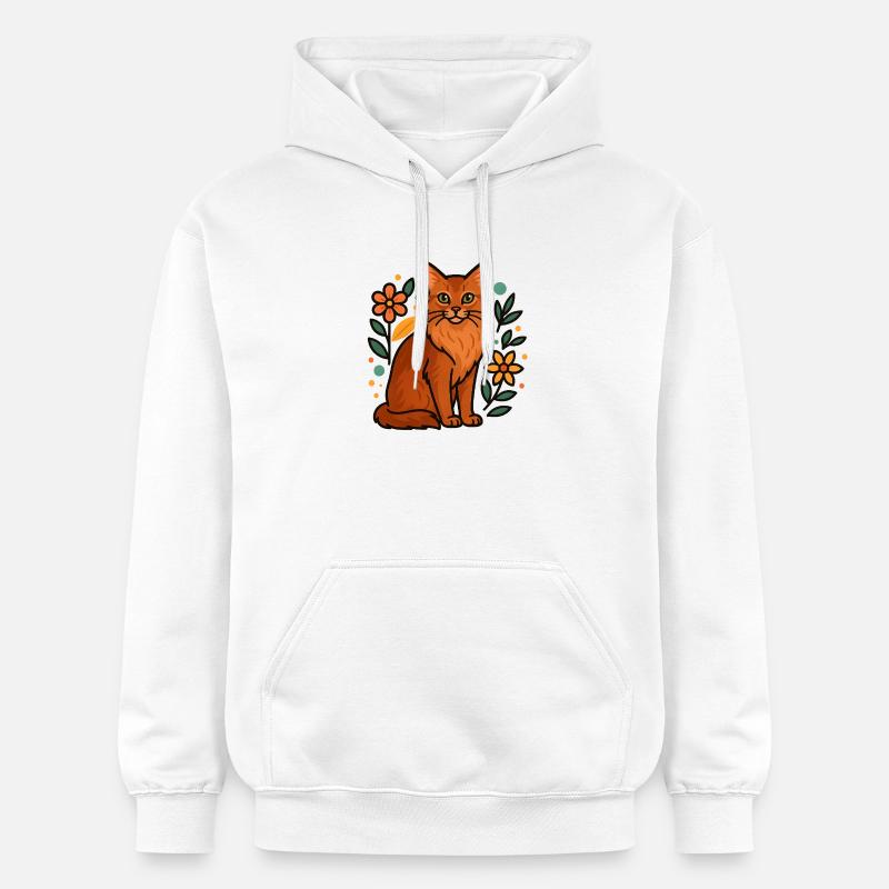Chat somalien et fleurs - Sweat à capuche Softstyle® Gildan Unisexe - blanc