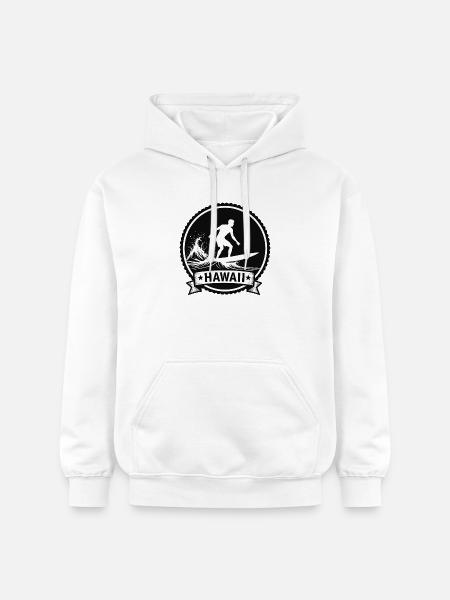 Hawaii Surf Wave Badge - Gildan Unisex Softstyle® Midweight Hoodie - white