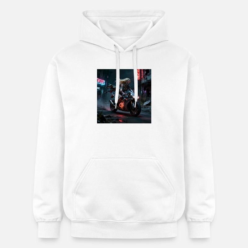 Zombie nocturne blonde à moto - Sweat à capuche Softstyle® Gildan Unisexe - blanc