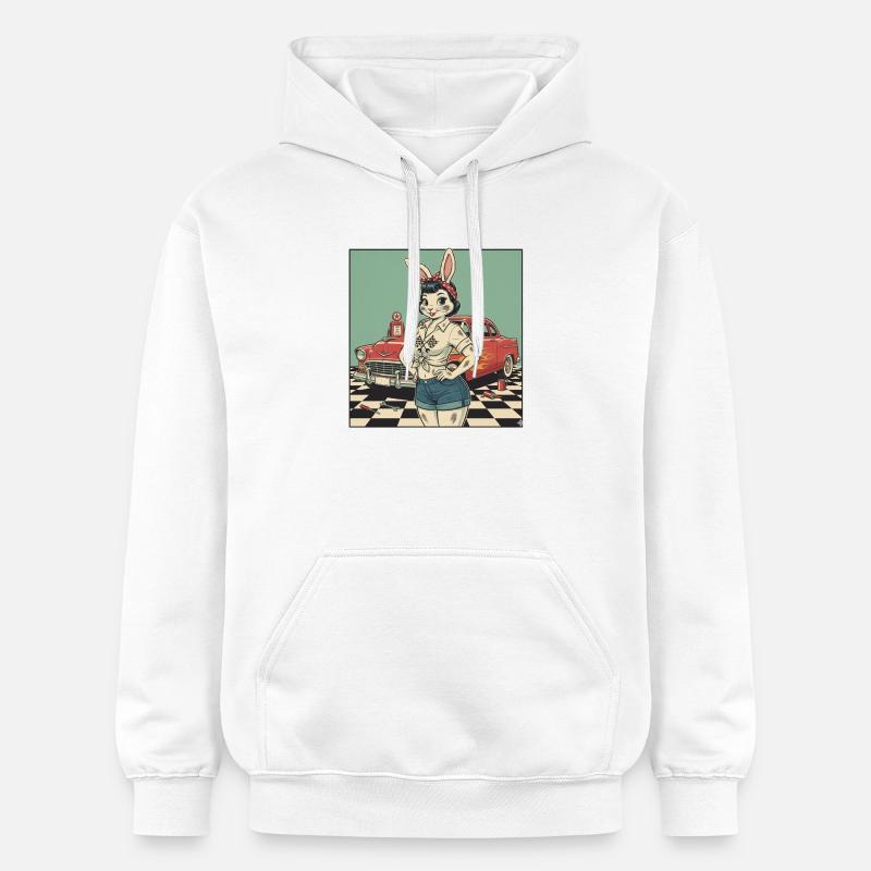 Bunny Racer Pinup Voiture Rétro - Sweat à capuche Softstyle® Gildan Unisexe - blanc