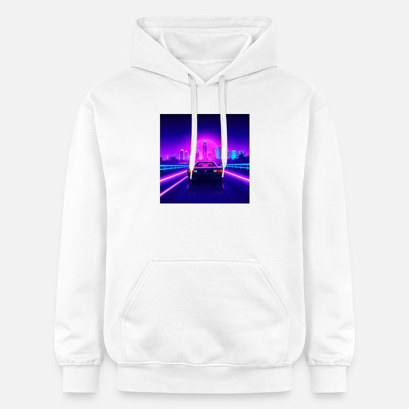 Skyline néon et cabriolet rétro - Sweat à capuche Softstyle® Gildan Unisexe - blanc