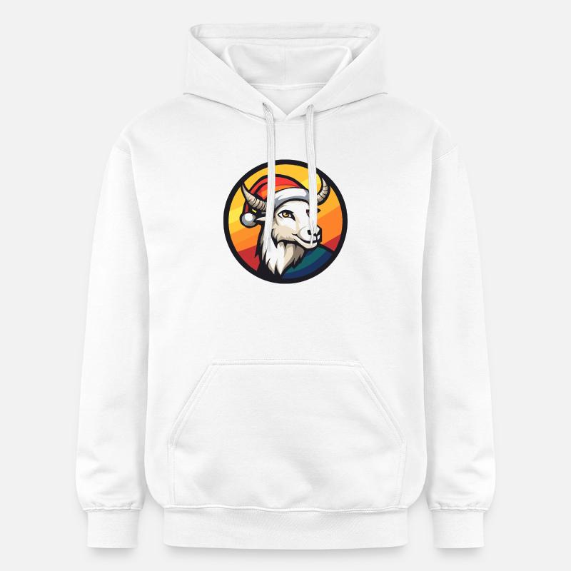 Bock mit Santa-Hut vor Regenbogen - Gildan Unisex Softstyle® Midweight Hoodie - Weiß