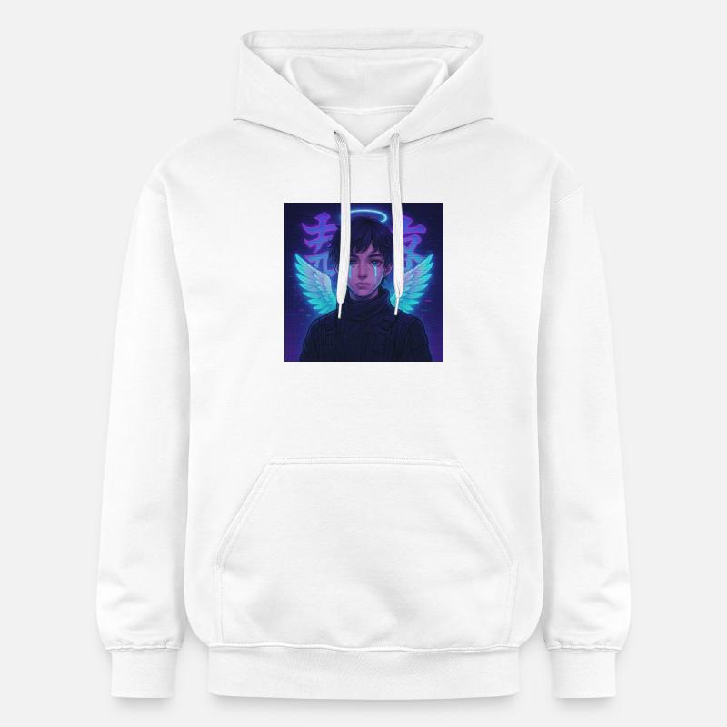 Cyberpunk Angel E-Boy Y2K Synthwave Art - Sweat à capuche Softstyle® Gildan Unisexe - blanc