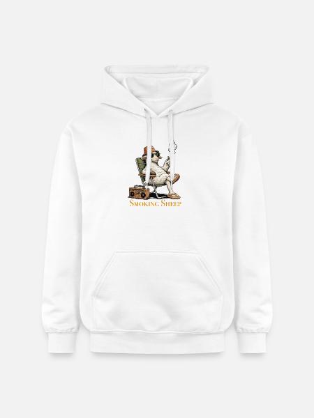 Chilling Sheep with Smoke and Boombox - Gildan Unisex Softstyle® Midweight Hoodie - white