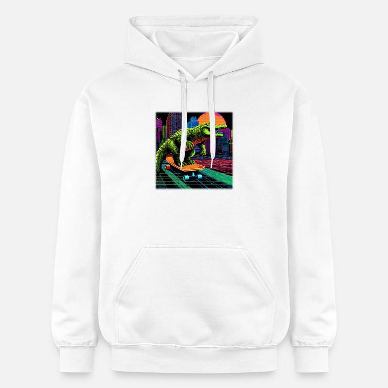 Pixel Art Crocodile – Synthwave rétro skater - Sweat à capuche Softstyle® Gildan Unisexe - blanc