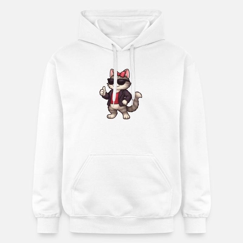 Cooler Katze mit Lederjacke  - Gildan Unisex Softstyle® Midweight Hoodie - Weiß