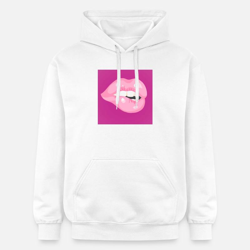 Glänzender pinker Lippenbiss auf Magenta - Gildan Unisex Softstyle® Midweight Hoodie - Weiß