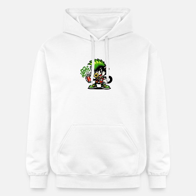 Graffiti Punk Cat Spray - Sweat à capuche Softstyle® Gildan Unisexe - blanc