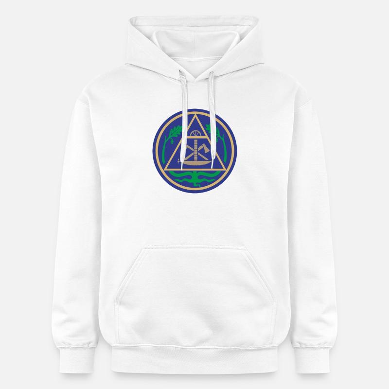 51195_Zimmerer Emblème géométrique du triangle - Sweat à capuche Softstyle® Gildan Unisexe - blanc
